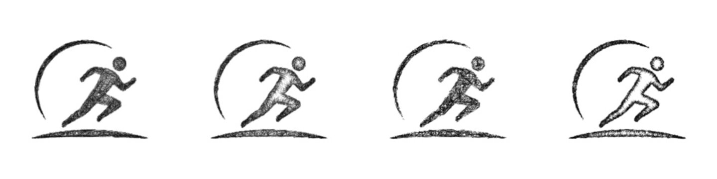 Monochrome sketch runner logo design set