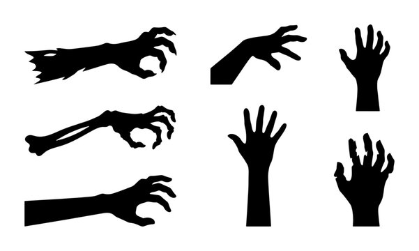 Spooky Silhouette Hands, Zombie Claws, Monster Grasping Vector Icons Set
