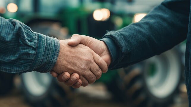 Business agreement between farmers and businessmen for tractor purchase in agribusiness setting