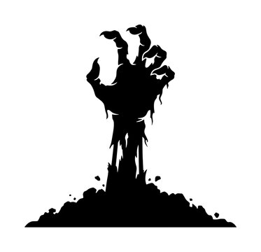 Zombie Hand Emerging from Ground, Horror Silhouette Vector, Spooky Halloween Graphic