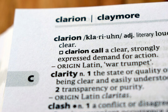 English Dictionary Page Close Up With The Word Definition Of -  clarion