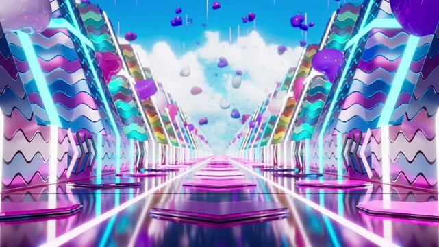 Love-themed neon wave dynamic stage background playing in a loop