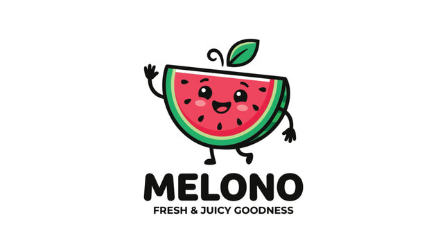 Cute watermelon mascot logo for fresh fruit juice brand.