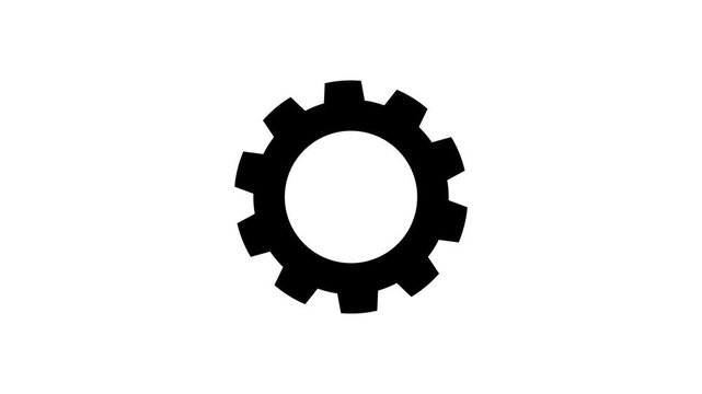 Animated rotating black gear on white background