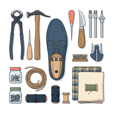 Shoe repair tools and accessories collection.