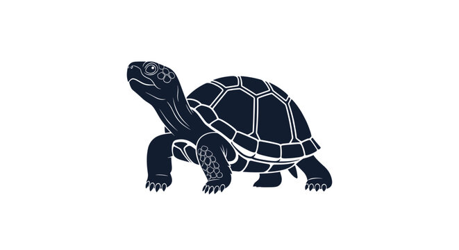 Detailed black silhouette of a turtle walking on a white background captures the slow and steady nature of the reptile in a vector.