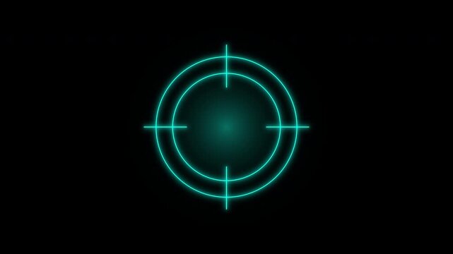 Neon cyan target reticle hud animation, digital sci-fi sniper scope overlay animation. 4K video