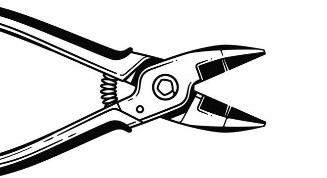 Detailed black and white illustration of a pair of wire cutting pliers or multi purpose tool in a professional style.