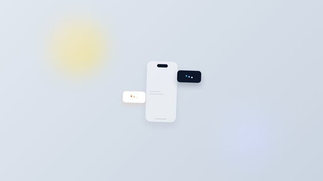 Mobile phone with chat bubbles and sun icon on blue background