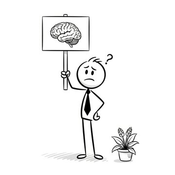 Man holding brain sign confused thinking.
