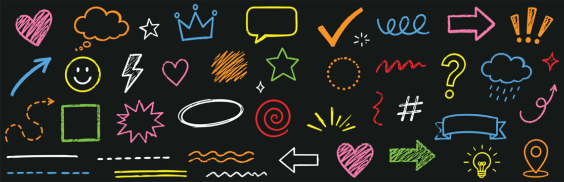 Hand drawn doodle elements set on chalkboard background