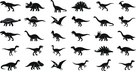 Dinosaur silhouette set featuring various prehistoric reptile species © Monochrome studio