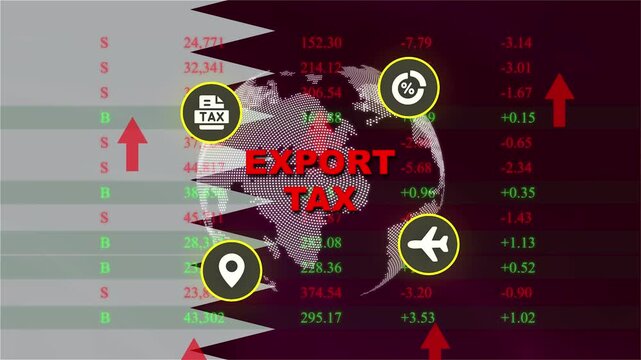 Export Tax Symbolism: A dynamic visual representing the global impact of export taxes, with a stylized globe, financial data, and relevant icons signifying trade and economics.