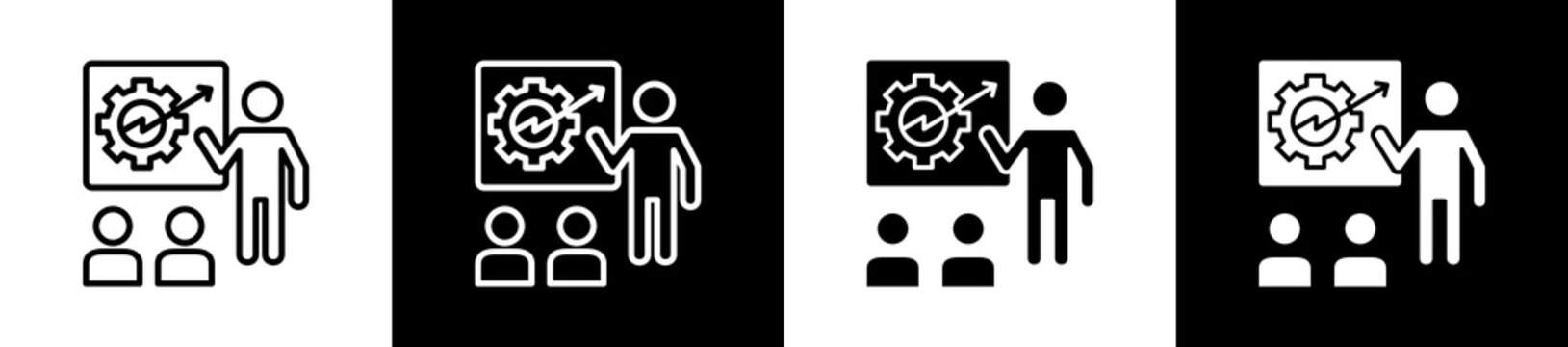Course Icon In Outline And Glyph Styles With Black And White Variations