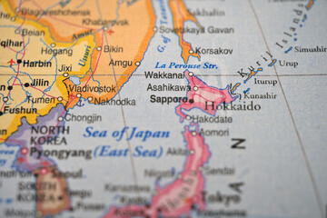 Obraz premium Asahikawa, Hokkaido Japan on World Map – Soft Blur Background with Defocused Geographic City Location View