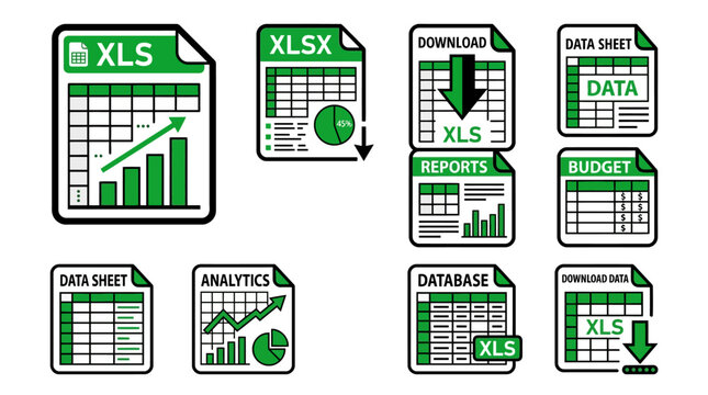 excel spreadsheet data analytics business report financial data and spreadsheet software icons for data management budget planning economic analysis.