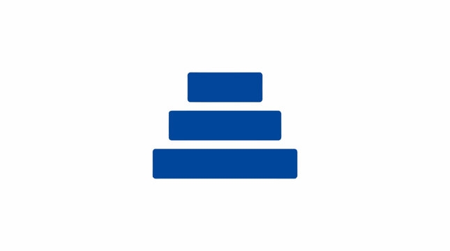 Three stacked blue rectangular shapes of decreasing size from bottom to top