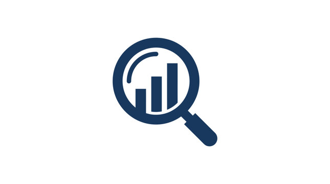 Magnifying glass with bar chart graph.