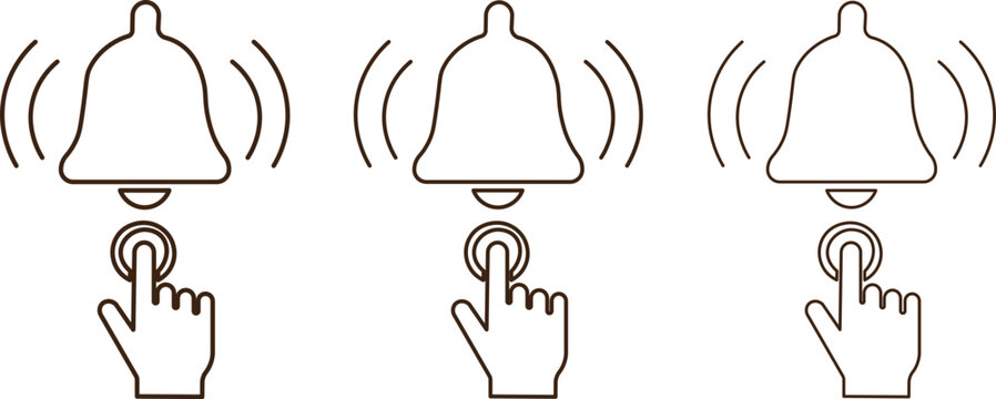 Notification bell button icon set with reminder and message symbols. Update and communication icons for apps, web interfaces