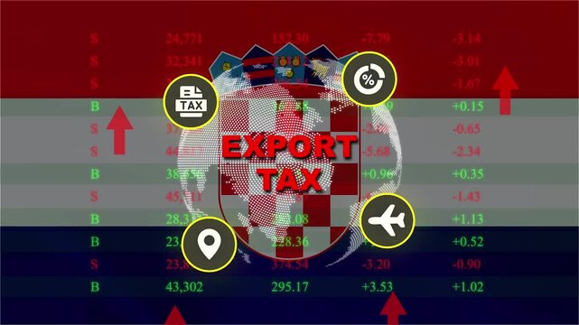 Export Tax on Croatian Flag: An abstract graphic illustration depicting the concept of export tax superimposed on the Croatian flag.