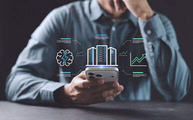 Ai energy consume data center business technology network man phone with server cloud icon and growth chart showing digital infrastructure demand in office © HappyEva