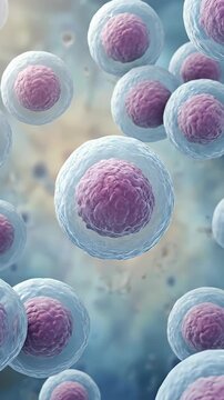 Stem cell, undifferentiated master organism undergoing cellular development within a microscopic fluid matrix, demonstrating vital biological growth and potential regeneration.