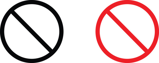 Prohibition sign vector set, red and black crossed out ban symbols © Rupaly
