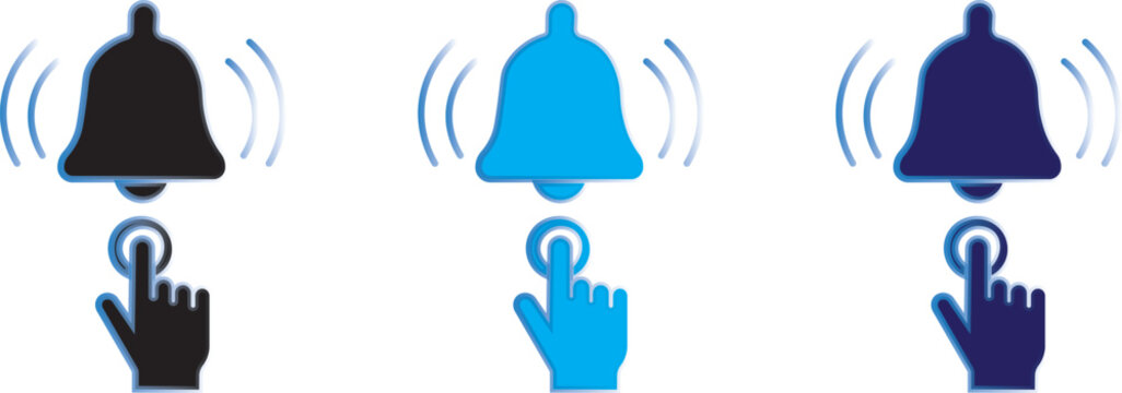 Notification bell button icon set with reminder and message symbols. Update and communication icons for apps, web interfaces