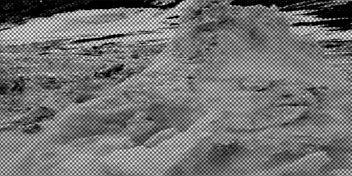 Halftone Black and White Texture of Snowy Mountain Slope and Rugged Landscape