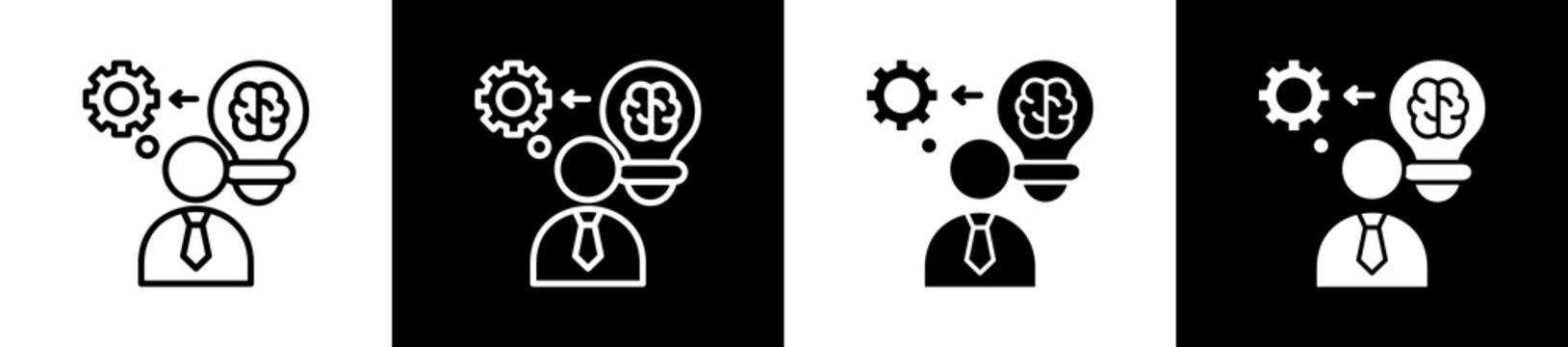 Think Icon In Outline And Glyph Styles With Black And White Variations