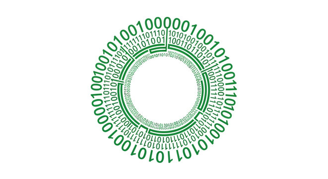 Digital data visualization illustrating coding, binary code, and technological concept