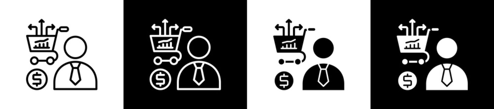 Sell Icon In Outline And Glyph Styles With Black And White Variations