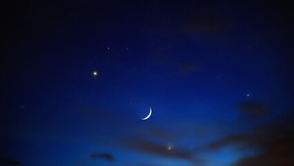 Fototapeta premium Crescent Moon, planet conjunction and stars.