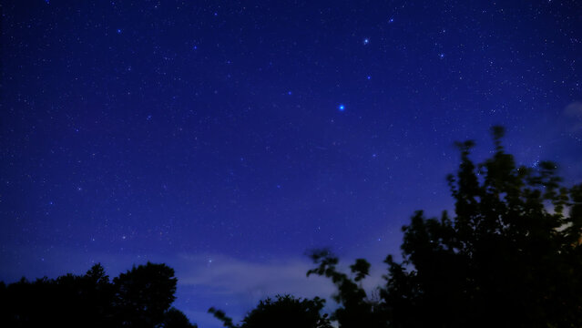 Planet conjunction, Milky Way stars and landscape scenery silhouettes.