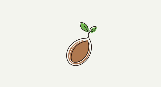 Minimalist illustration of seed sprouting with green leaves showing new life and growth