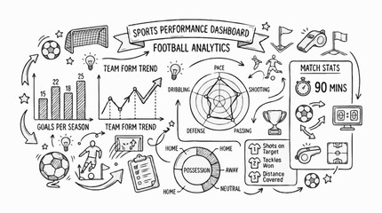 Obraz premium Football Statistics Dashboard Hand Drawn Doodle Vector