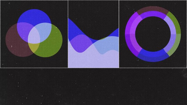 Abstract geometric shapes and circular charts moving in this creative digital motion animation video footage sequence