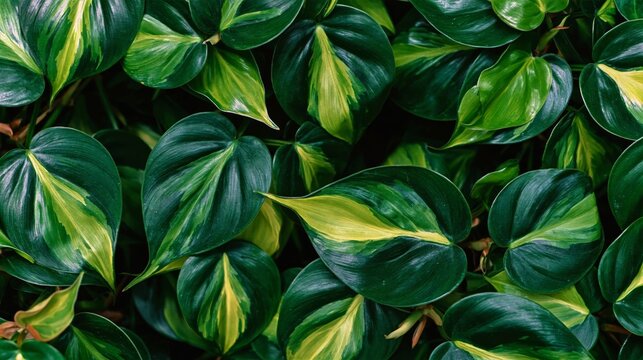 Dense Philodendron Brasil Leaves Background Wallpaper Pattern 