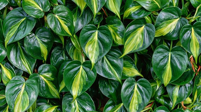 Dense Background of Philodendron Brasil Leaves  Background Wallpaper Pattern 