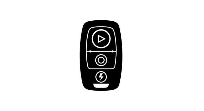 A black silhouette icon of a remote control device with various function buttons