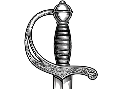 Ornate handle of a vintage rapier sword engraving style.