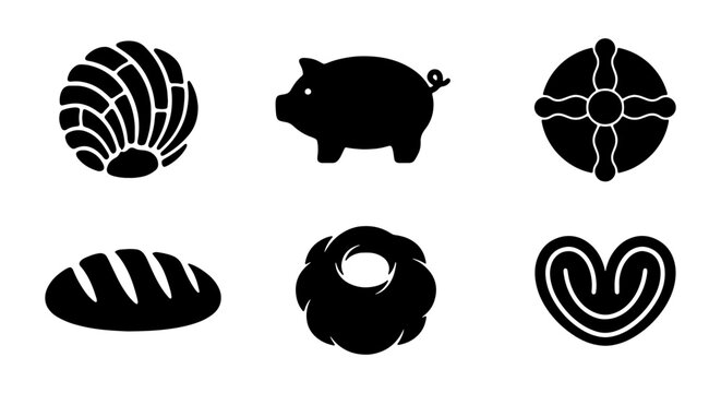 Mexican Bakery Icons: Conchas, Pan Dulce, Pig, Bread, Palmiers, Vector Set