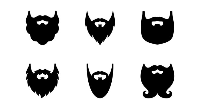 Beard Styles Vector Icons, Facial Hair Silhouettes, Grooming Elements, Male Fashion Graphics