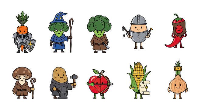 Fantasy RPG character classes represented by food items.