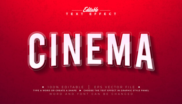 Cinema Editable Text Effect Graphic Style with Bold White Movie Font on Red Background. Customizable Comic Vector Typography Lettering Illustration Template for Greeting Card, Banner, Flyer Invitation