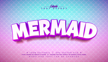 Mermaid Editable Text Effect Graphic Style Design with Colorful 3d Typography on Fish Scales Texture Background. Customizable Vector Mockup Template Illustration for Magic Greeting Card Fantasy Banner © articular