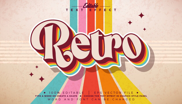 Retro Editable Text Effect Graphic Style with Vintage 3d Colorful Typography Lettering on Old Style Grunge Background. Premium Scalable Mockup Illustration Template for Greeting Card, Party Flyer