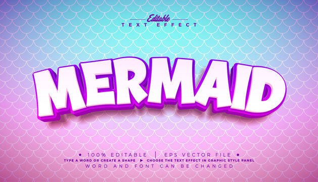Mermaid Editable Text Effect Graphic Style Design with Colorful 3d Typography on Fish Scales Texture Background. Customizable Vector Mockup Template Illustration for Magic Greeting Card Fantasy Banner