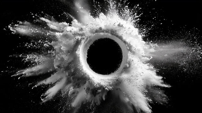 Circular Dust Burst with Dark Center on Black Studio Background