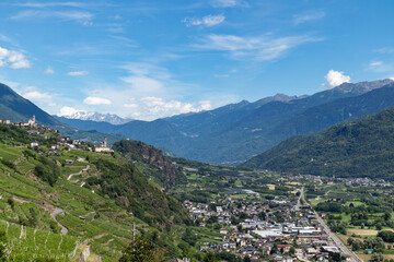 Fototapeta premium Buildings and landscape on the wine road in Valtellina